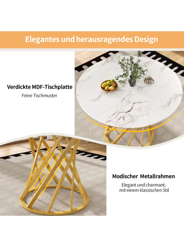 ABRIHOME Runder Marmor-Esstisch in Gold für 4 Personen mit Metallgestell