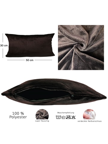 JACK 2er Set Teddy Flausch Kissenhülle Kissenbezug in Braun