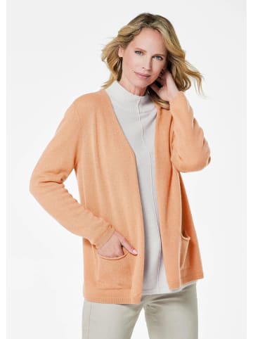 GOLDNER Kurzgröße:  Kaschmirstrickjacke Cardigan in langer offener Form in pfirsich