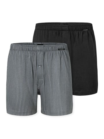 Schiesser Boxershorts Singel-Jersey in Schwarz / grau