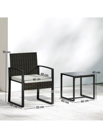 Outsunny Rattan Bistroset,55cm x 58cm x 76cm,weiß