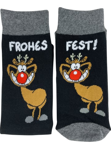 United Labels Ralph Ruthe Socken - Rudi Frohes Fest Weihnachten in grau/schwarz