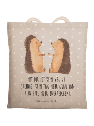 Mr. & Mrs. Panda Tasche Igel Liebe mit Spruch in Grau Pastell