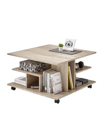 CALICOSY Couchtisch auf Rädern mit Nischen in Helles - (W)76  x (H)44  x (L)76 cm