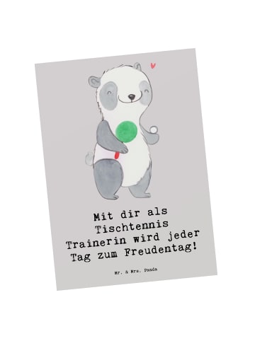 Mr. & Mrs. Panda Postkarte Tischtennis Trainerin Freudentag mit ... in Grau Pastell