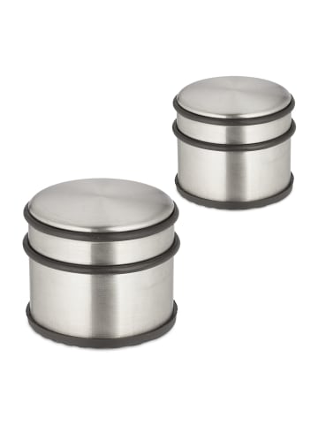 relaxdays 2 x Türstopper in Silber/ Schwarz - (H)7,5 x Ø 9 cm