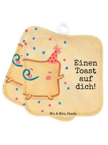 Mr. & Mrs. Panda Topfhalter Toast Party Design mit Spruch in Weiß