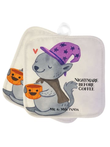 Mr. & Mrs. Panda Topflappen Kater Kaffee Design mit Spruch in Weiß