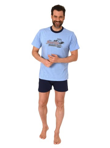 NORMANN Casual Shorty Pyjma kurzen Shorts und Rundhals - 74037 in blau