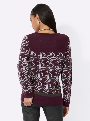 creation L Jacquard-Pullover in burgund-graphit-gemustert