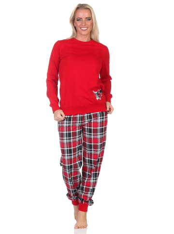 NORMANN Schlafanzug Pyjama langarm Bündchen Tiermotiv - 87108 in rot