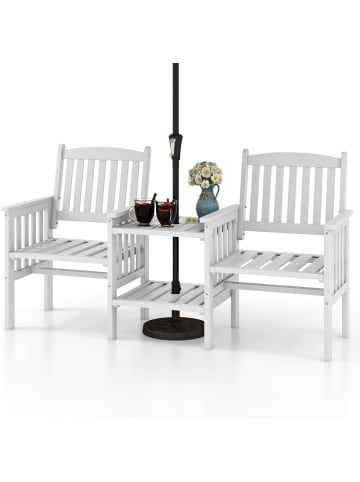 COSTWAY Gartenbank mit Tisch 165x60x88cm in Weiß