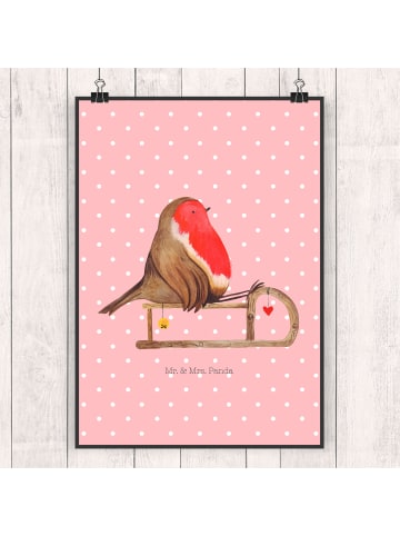 Mr. & Mrs. Panda Wandbild Rotkehlchen Schlitten ohne Spruch in Rot Pastell