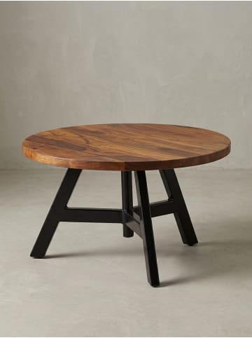 KADIMA DESIGN Massivholz Couchtisch, Sheesham Holz, Metallgestell, 60x60x35 cm