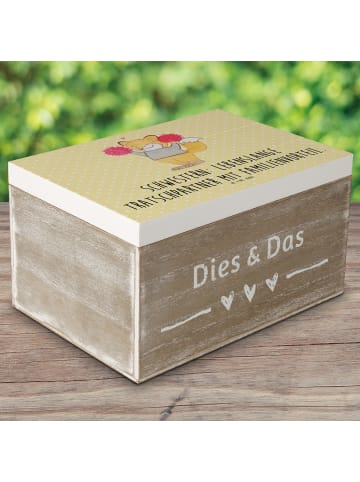 Mr. & Mrs. Panda Kiste Schwestern Tratschpartner mit Spruch in Gelb Pastell