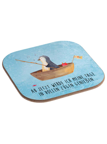 Mr. & Mrs. Panda Untersetzer Glas Pinguin Angelboot mit Spruch in Eisblau