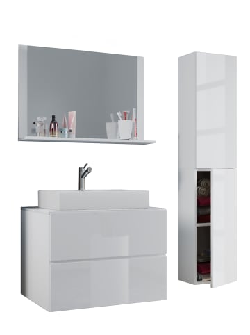 VCM 4-tlg. Waschplatz Waschtisch Lendas L Schublade in Weiß