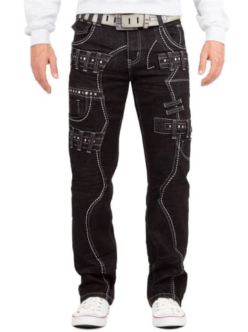 KOSMO LUPO Herren Regular Fit Jeans Stonewashed in Black
