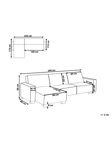 Beliani Ecksofa ROMEDAL in Grau/Schwarz - (W) 290 x (H) 86 x (L) 173 cm