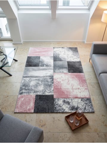 KADIMA DESIGN Teppich Kurzflor Waschbar Karo LATEMAR Strapazierfähig OEKO-TEX in Pink