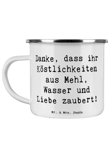 Mr. & Mrs. Panda Emaille Tasse Spruch Bäcker-Dank mit Spruch in Weiß