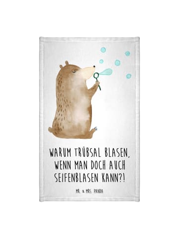 Mr. & Mrs. Panda Gästehandtuch Bär Seifenblasen mit Spruch in Weiß