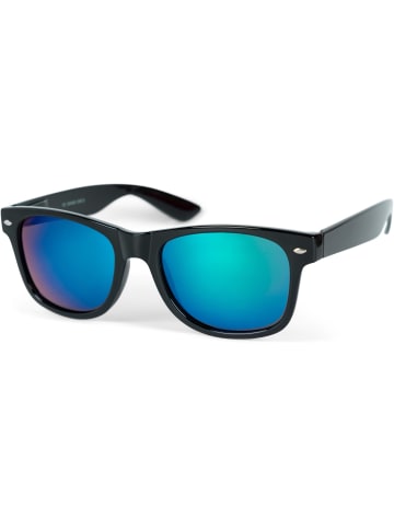 styleBREAKER Nerd Sonnenbrille in Schwarz / Grün-Blau verspiegelt