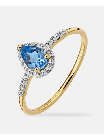 Diamant L'éternel Ring, mit Blautopas, 375 Gelbgold