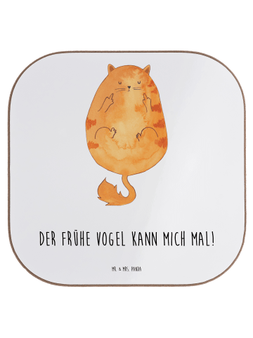 Mr. & Mrs. Panda Tassenuntersetzer Katze Frühaufsteher mit Spruch in Weiß