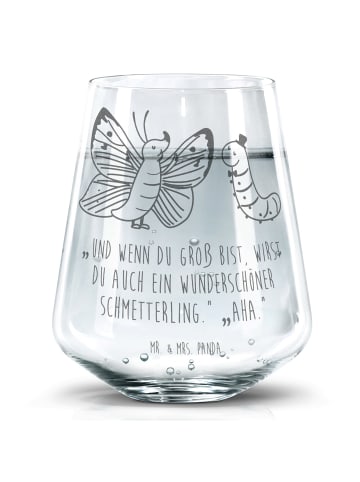 Mr. & Mrs. Panda Trinkglas Raupe Schmetterling mit Spruch in Transparent