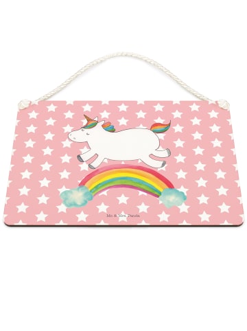 Mr. & Mrs. Panda Wandbild Holz Einhorn Regenbogen ohne Spruch in Rot Pastell