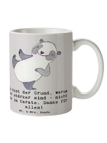 Mr. & Mrs. Panda Henkelbecher Karate Trainerin Stärke mit Spruch in Grau Pastell