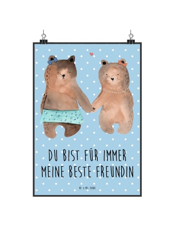 Mr. & Mrs. Panda Poster Bär Freundin mit Spruch in Blau Pastell