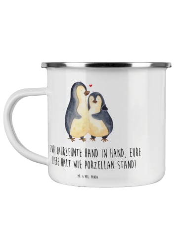 Mr. & Mrs. Panda Camping Emaille Tasse 20. Hochzeitstag Porzella... in Weiß