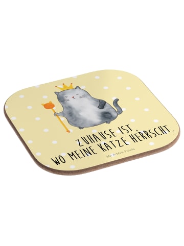 Mr. & Mrs. Panda Untersetzer Gläser Katze König mit Spruch in Gelb Pastell