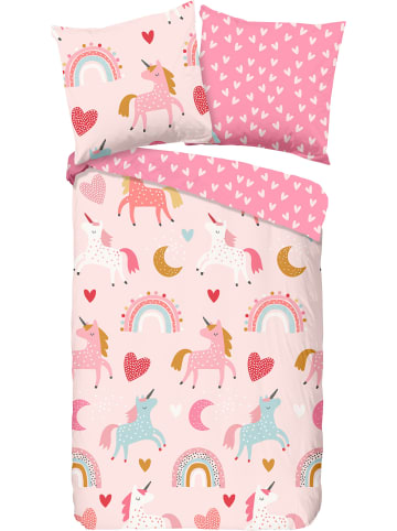 Good Morning Flanell Kinder-Wendebettwäsche in rosa