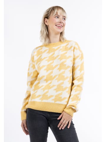 myMo Damen Strickpullover in Gelb Wollweiss