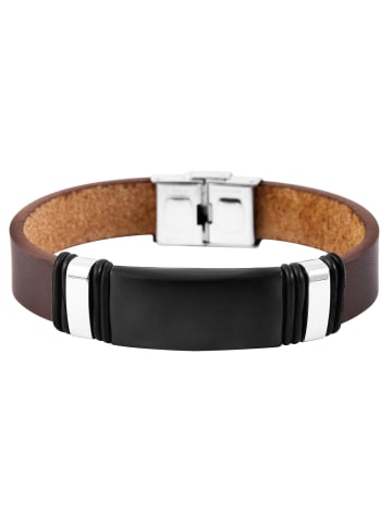 Adeliás Herren Edelstahl Armband Lederarmband Gravurplatte 21 cm in schwarz