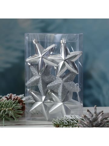 MARELIDA 6er Set Weihnachtsbaumschmuck Sterne bruchfest H: 7,5cm in silber