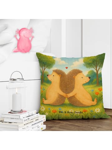 Mr. & Mrs. Panda Kissen Igel händchenhaltend Design ohne Spruch in Weiß