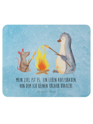 Mr. & Mrs. Panda Mauspad Pinguin Lagerfeuer mit Spruch in Eisblau