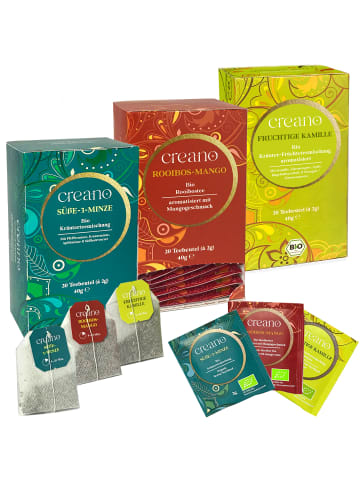 Creano Kräuter-Früchte-Mix 60 Bio-Tees(Süße-3-Minze, Rooibos-Mango, Fruchtige Kamille)