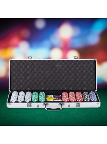 relaxdays Pokerkoffer 500 Chips in Silber