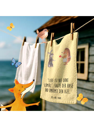Mr. & Mrs. Panda Handtuch Klein Hase Igel mit Spruch in Gelb Pastell