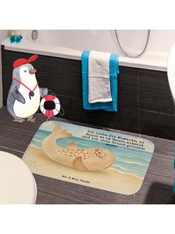 Mr. & Mrs. Panda Badteppich Robbe Liegen Design mit Spruch in Weiß