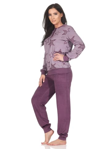 NORMANN Frottee Schlafanzug langarm Bündchen Sterne - 87145 in beere