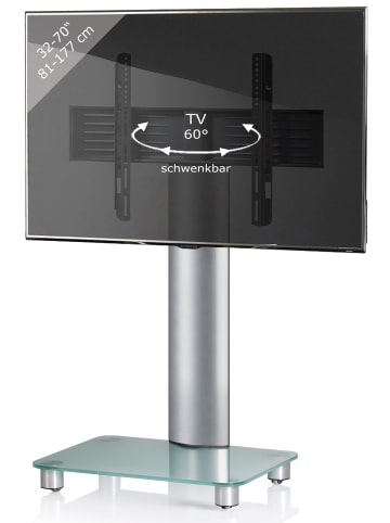 VCM  TV Standfuß Ständer Rack Alu Glas Rollen Tosal in Mattglas