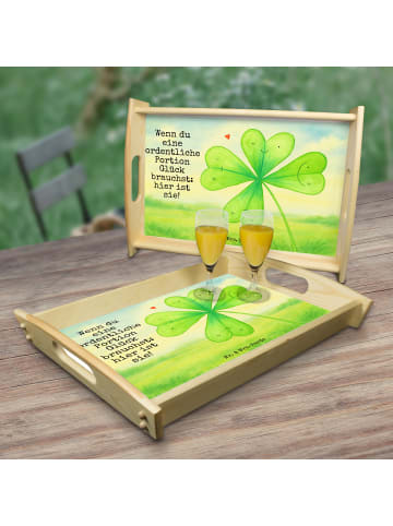 Mr. & Mrs. Panda Tablett Blume Kleeblatt Design mit Spruch in Weiß