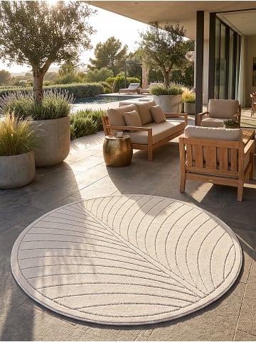 Outdoor-Teppich ENGADIN Blattmuster Kurzflor Wohnzimmer Veranda in Creme