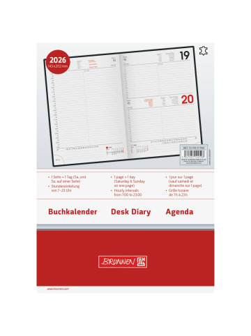 BRUNNEN Buchkalender 795 A5 1 Tag/Seite Leder schwarz 2026